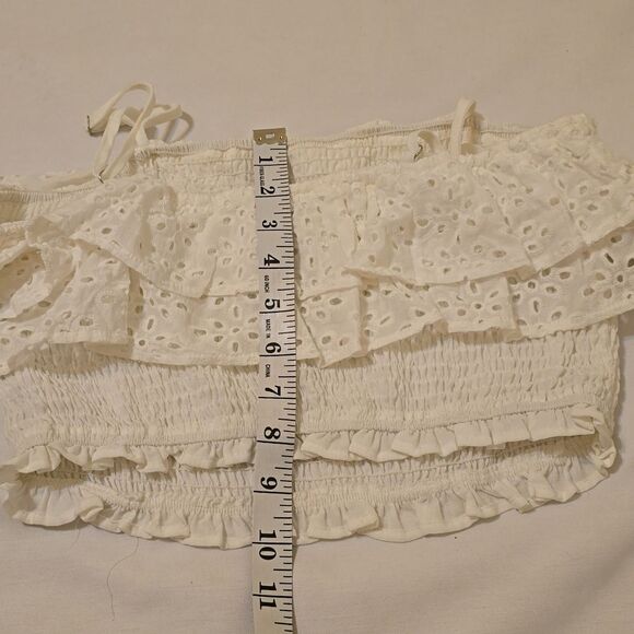 Eyelet Crop Top With Ruffle smocked & Adjustable Straps - Picture 3 of 6